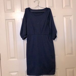Navy Boat Neck Midi Dress